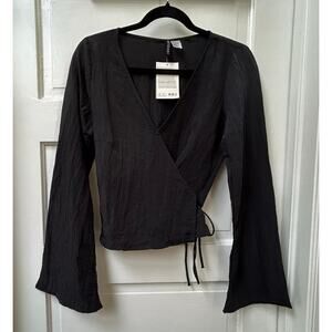 H&M Divided Black Long Sleeved Wrap Crinkle Top Size S NWT